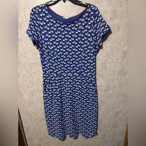 Boden Phoebe Jersey Blue Cotton Swan Print Short Sleeve Midi Dress P1820